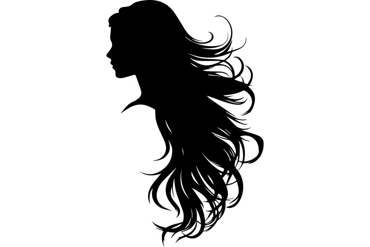 Wellness Services 4 A black silhouette of a woman’s profile with long, flowing hair.